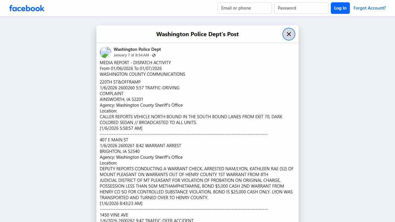 MEDIA REPORT - DISPATCH ACTIVITY... - Washington Police Dept Facebook