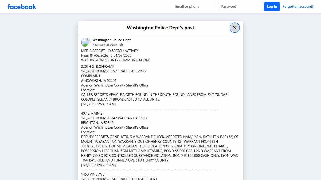 MEDIA REPORT - DISPATCH ACTIVITY... - Washington Police Dept Facebook